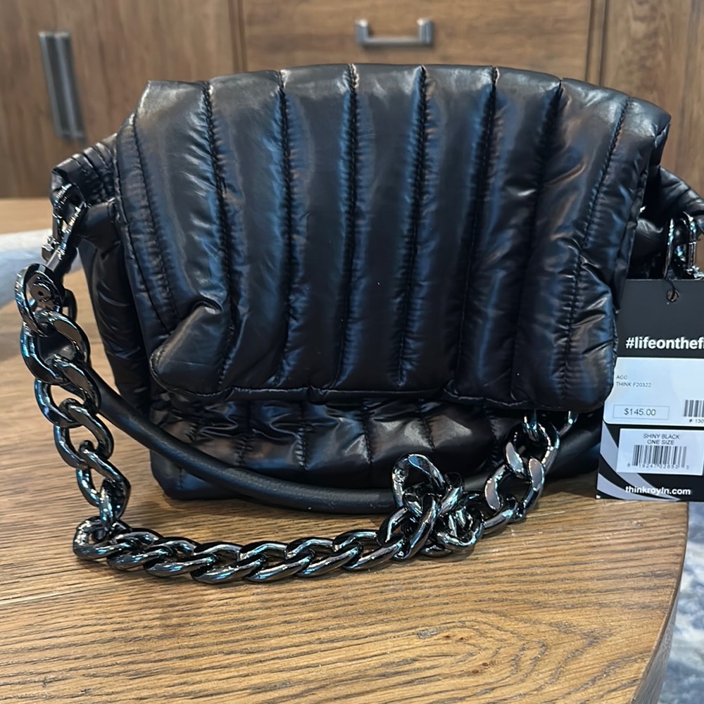Think Rolyn Black Quilted Chain Shoulder Bag